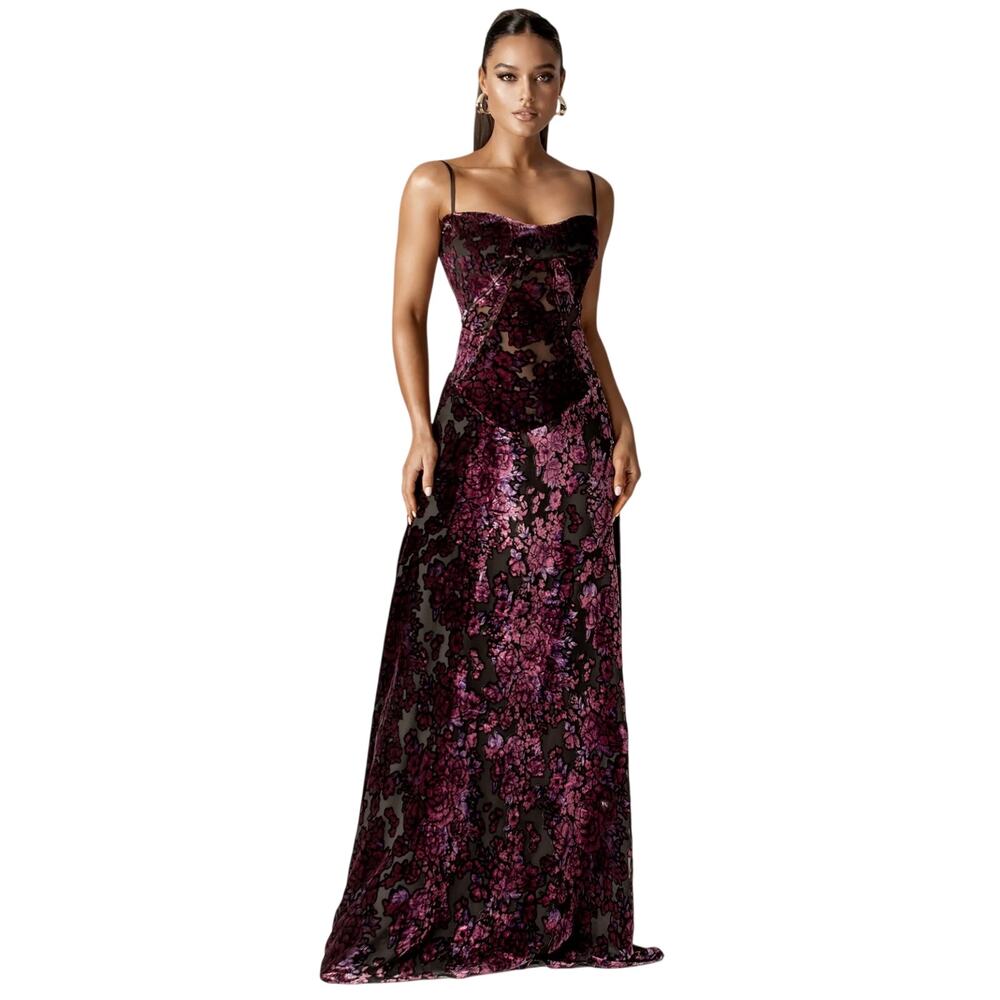 Alieva Purple Black Velvet Victoria Rose Burnout Lace Up Corset Dress Medium